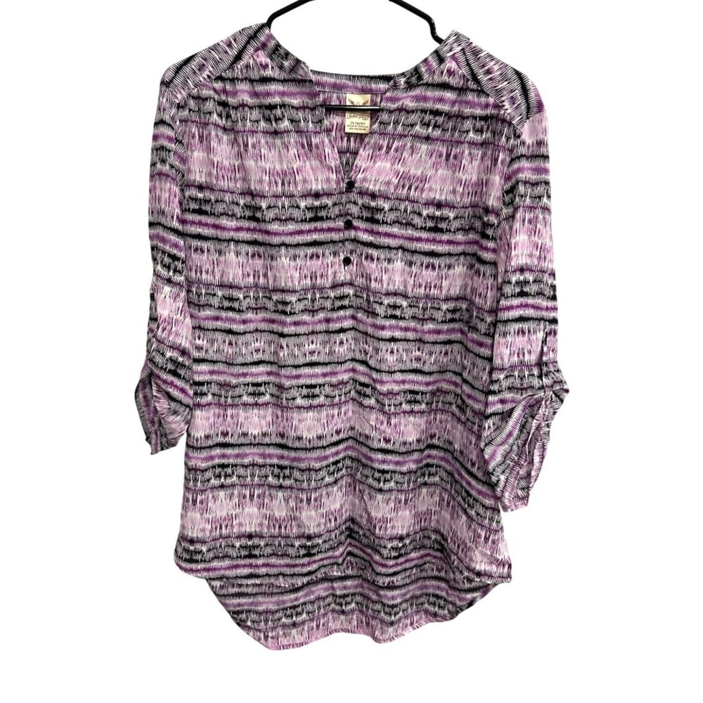 Faded Glory NWT Orchid Flower Combo Tunic Top Button Front Sz 1X